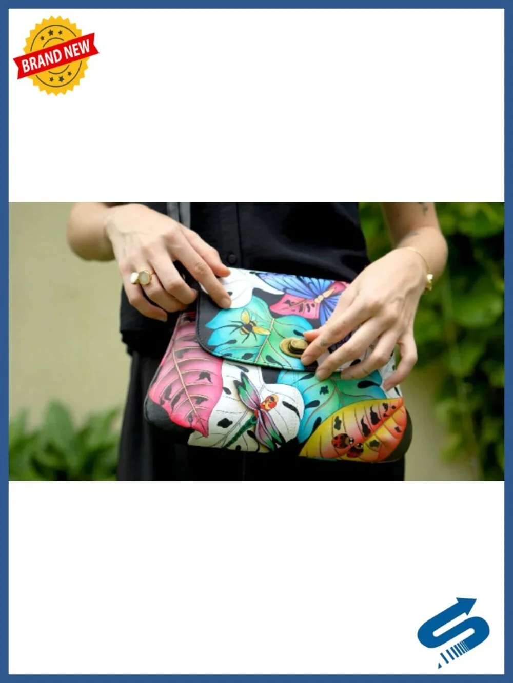 Handpainted Leather Crossbody Bag with Flap Clasp